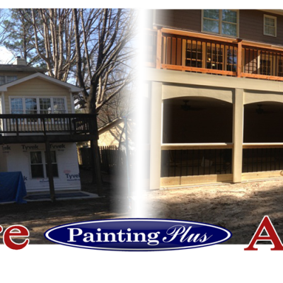 Experience a stunning transformation with Painting Plus as they revamp a home's exterior and deck. This side-by-side comparison showcases the dramatic changes, highlighting their expert touch in turning dated designs into modern masterpieces.
